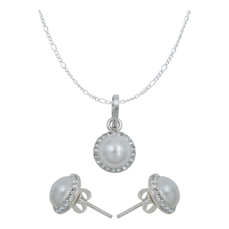 Juego De Cristal Dije Aretes Cadena Mujer Regalo Plata 925