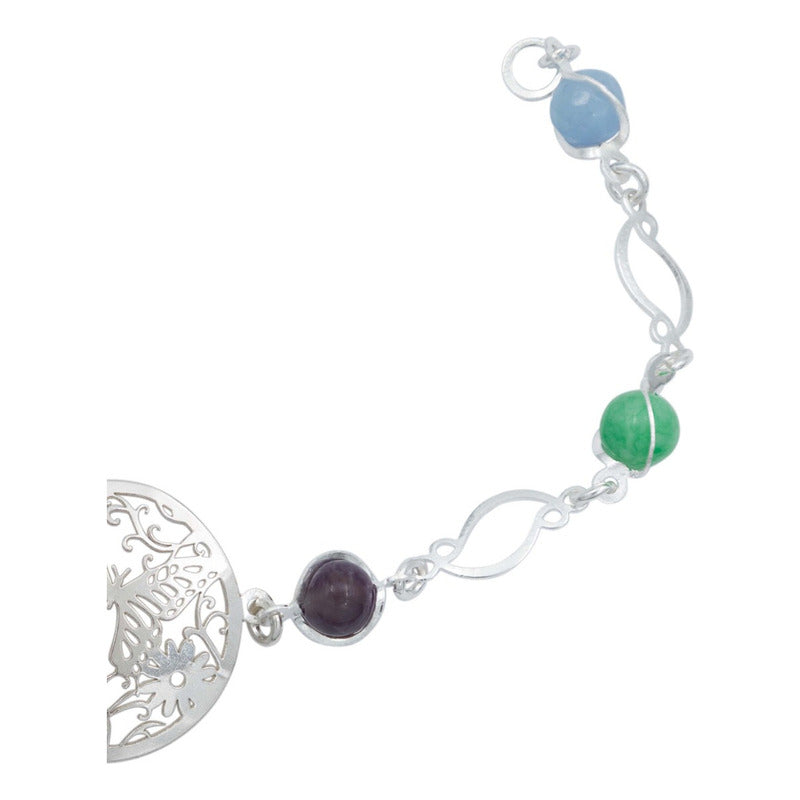 Pulsera Mariposa Flores Piedra Natural Cuarzo Plata 925