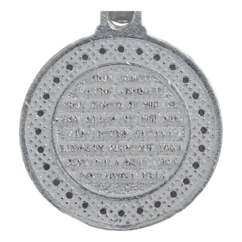 Dije Medalla San Benito Oración Zirconias Plata 925 1.6 Cm Blanco