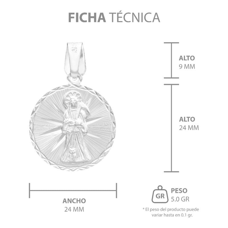 Dije Medalla Diamantada Santa Muerte Lisa Plata 925 2.5 Cm Plateado