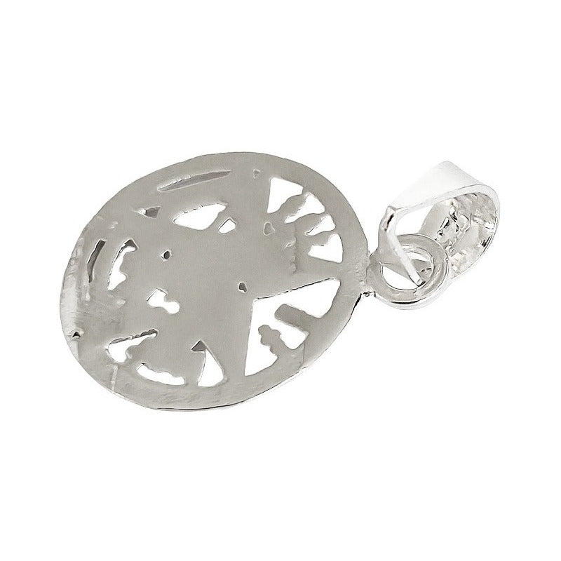 Collar Caucho Dije Medalla Tetragramaton Diamantado Plata925 Blanco