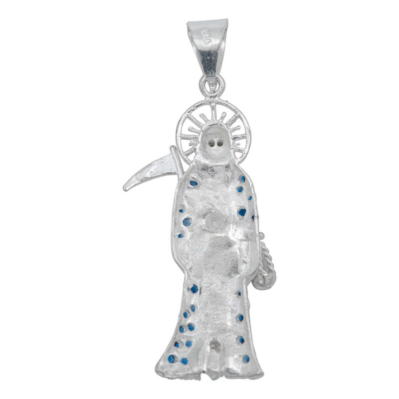 Dije Santa Muerte Guadaña Asa Lisa Zirconia Plata 925 5.8 Cm