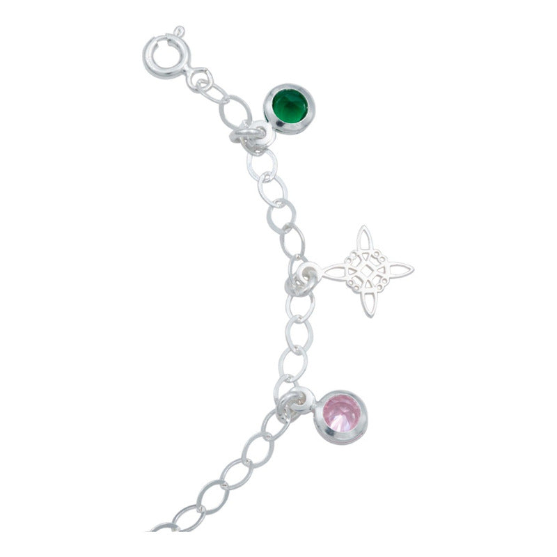 Pulsera Ajustable Nudo De Bruja Laser Zirconia Plata 925