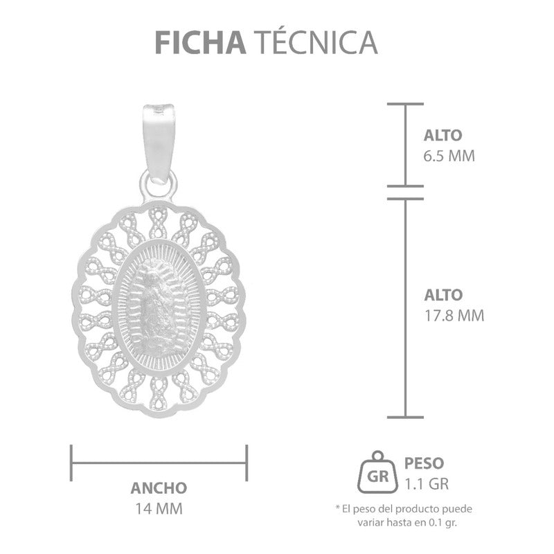 Dije Medalla Virgencita Guadalupe Grecas Infinito Plata 925 Plateado