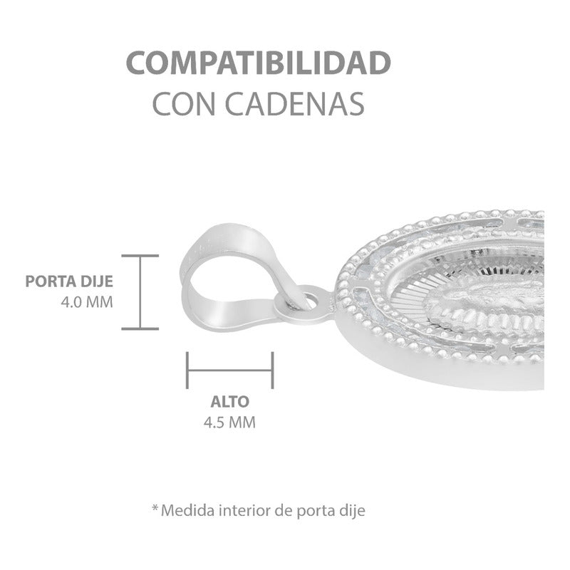 Dije Medalla Oval Virgen Guadalupe Zirconias Plata 925 1.6cm Blanco