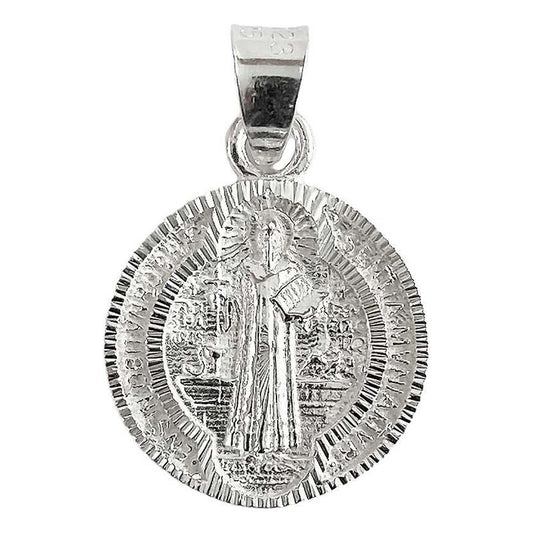 Medalla Doble Vista Diamantada San Benito Plata 925 1.7 Cm Plateado Alto/ancho 2.2 Cm X 1.7 Cm