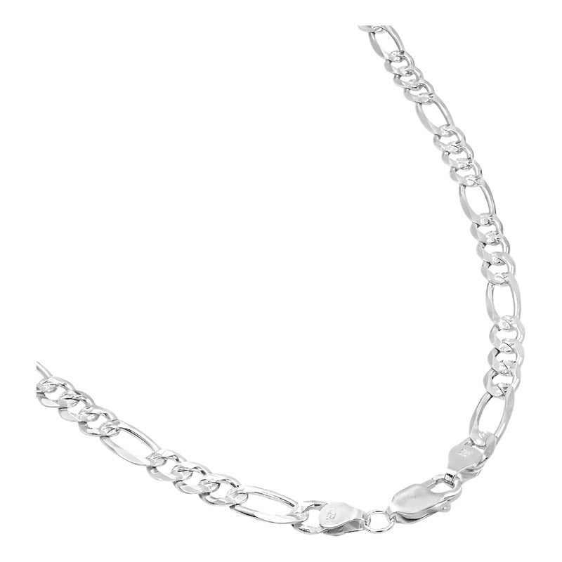 Cadena Figaro 3x1 Diamantada Hombre Plata 925 45 Cm X 6 Mm Plateado