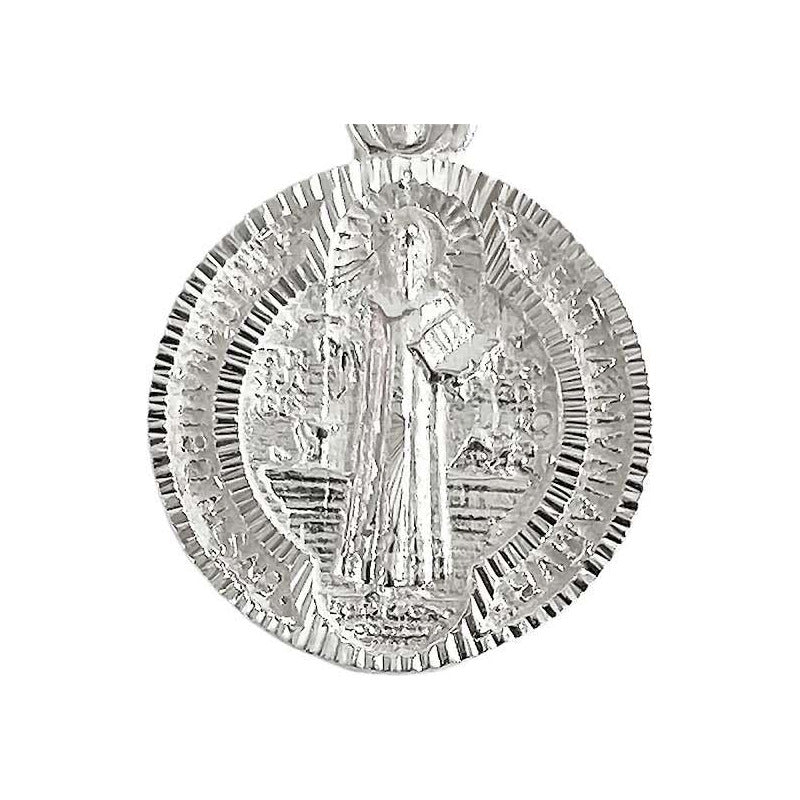 Medalla Doble Vista Diamantada San Benito Plata 925 1.7 Cm Plateado Alto/ancho 2.2 Cm X 1.7 Cm