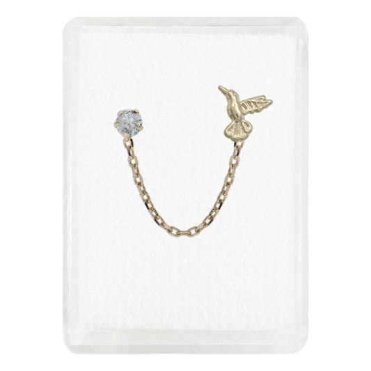 Arete Broquel Colibri Zirconia Cadena Mujer Amor Oro 10k