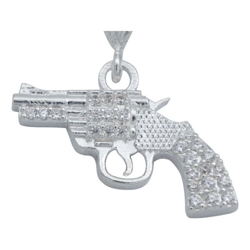 Dije Pistola Chica Revolver Zirconias Belico Plata 925
