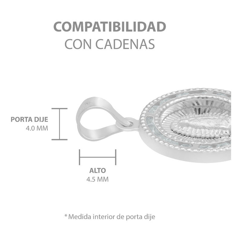 Dije Medalla Virgencita Guadalupe Zirconias Plata 925 1.6 Cm Blanco