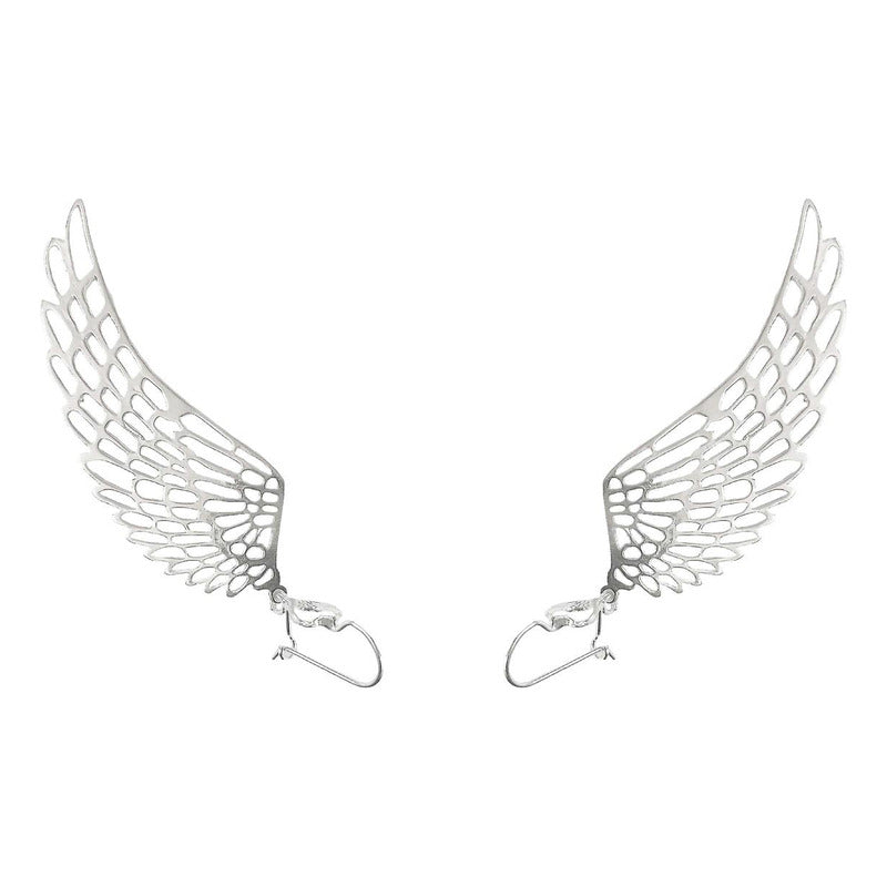 Aretes Grande Gancho Colgantes Alas Angel Plata Ley 925