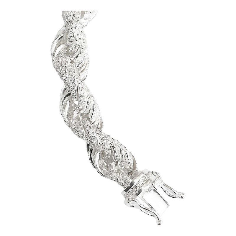 Pulsera Torzal Zirconias Hiphop Hombre Plata 925 1.2 Cm