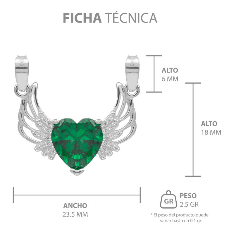Dije Corazón Alas Zirconias Amor Mujer Mamá Regalo Plata 925