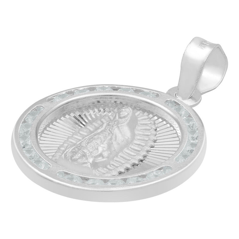 Dije Medalla Virgencita Guadalupe Zirconias Plata 925 1.8 Cm Blanco
