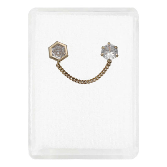 Arete Broquel Hexagono Grande Mujer Cadena Zirconia Oro 10k