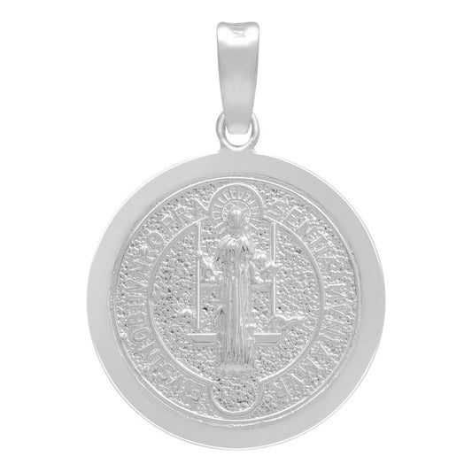 Dije Medalla Doble Vista San Benito Cruz Plata 925 1.8 Cm Plateado