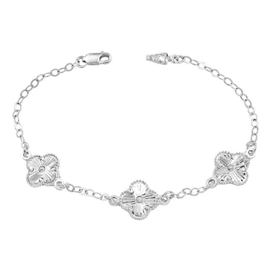 Pulsera Plata 925 3 Tréboles Facetados Separados Mujer Plateado 17 Cm
