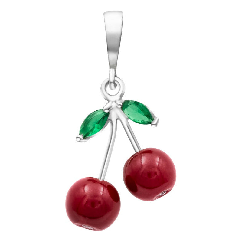 Joyaris Dije Cadena Cereza Plata .925 Mujer Rojo Verde 33mm Plateado