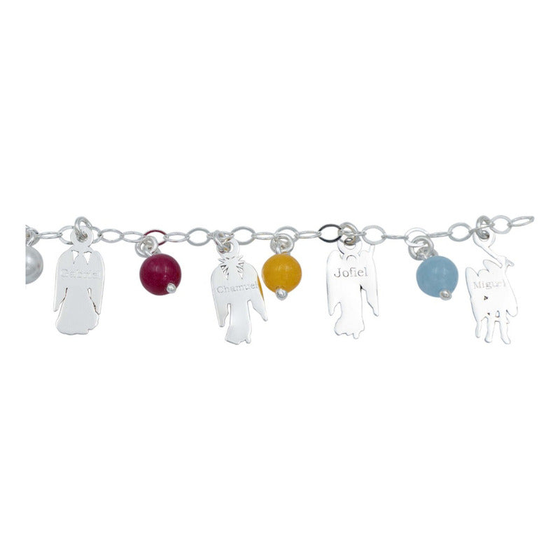 Pulsera Ajustable 7 Arcangeles Chakaras Laser Plata .925 Multicolor 6 Cm 19 Cm