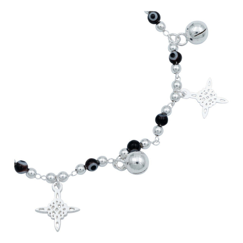 Pulsera Nudo De Bruja Ojo Turco Cascabeles Sonido Plata 925