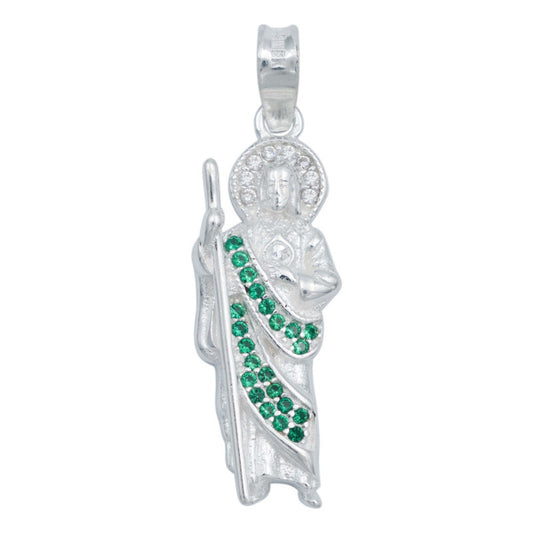 Dije San Judas Tadeo Chico Premium Zirconias Plata 925 Verde