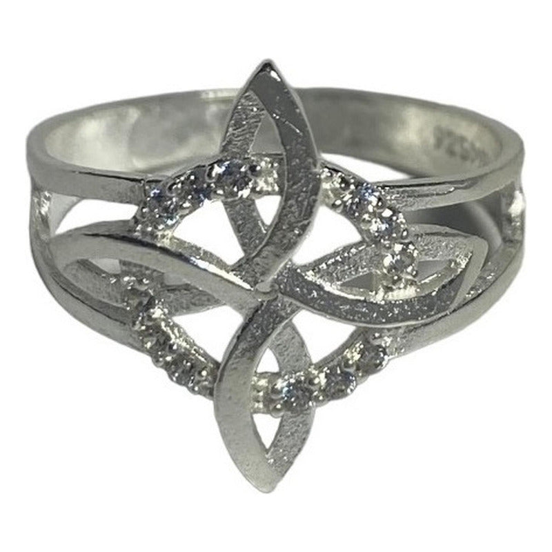 Anillo Nudo De Bruja Con Zirconias En Plata Solida 925