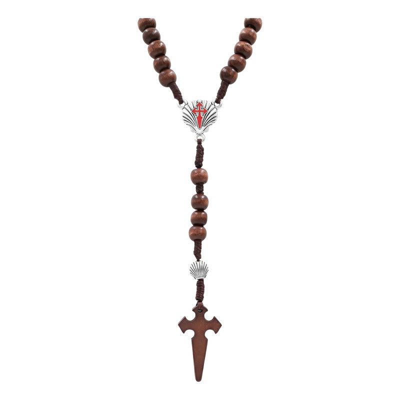 Rosario Madera Cruz Religion Conchas Camino De Santigo Metal Marrón
