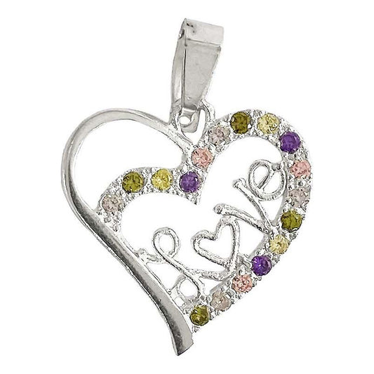 Dije Corazón Love Zirconias Amor Regalo Amistad Plata 925 Plateado Alto/ancho 3 Cm X 2.3 Cm