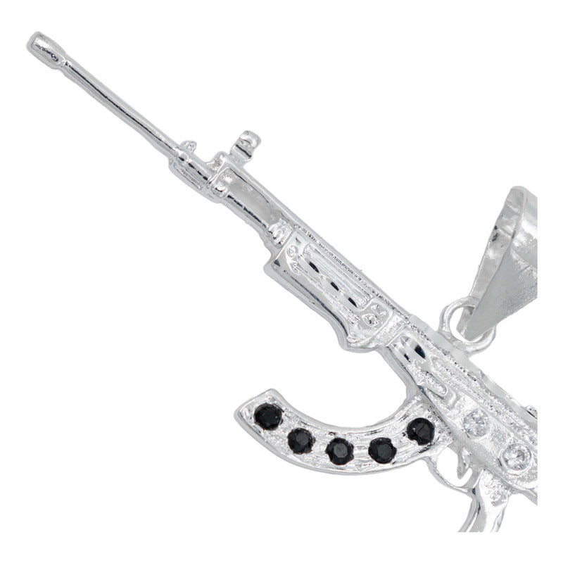 Dije Mediano Rifle Ak 47 Cuerno De Chivo Plata Solida S925