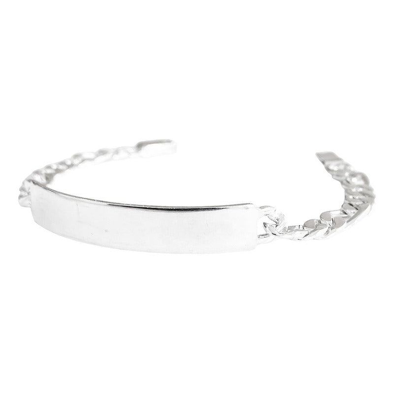 Pulsera Esclava De Placa Eslabon Diamantado Plata 925 7mm