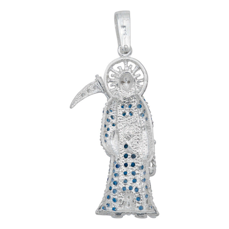 Dije Santa Muerte Artesanal Full Zirconias Plata 925 5.3 Cm