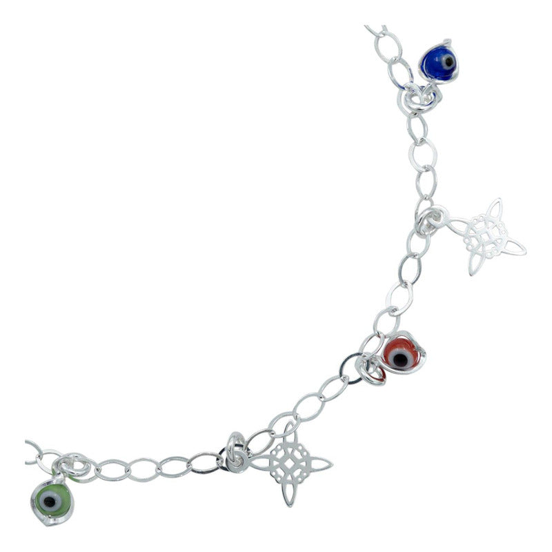 Pulsera Ajustable Nudo Bruja Ojo Turco Colgante Plata S925