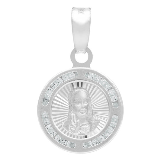Dije Mini Medalla Bautizo Sagrado Corazón Plata 925 1.2 Cm Blanco