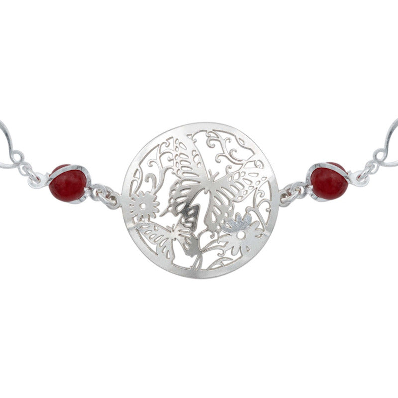 Pulsera Mariposa Flores Piedra Natural Cuarzo Plata 925