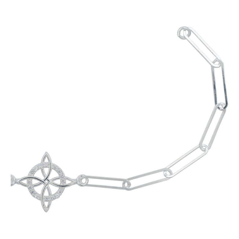 Pulsera Nudo Bruja Zirconias Eslabón Grande Plata Italy 925
