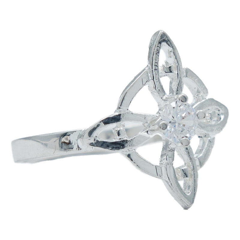 Anillo Nudo De Bruja Artesanal Zirconia Central Plata 925