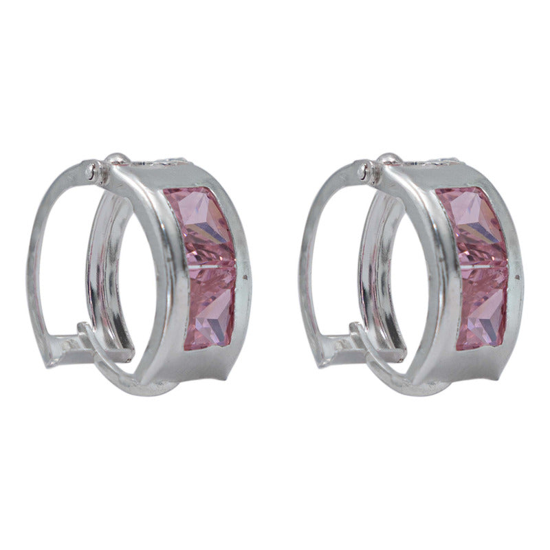 Aretes Huggies Grandes Mujer Regalo 2 Zirconias Plata 925