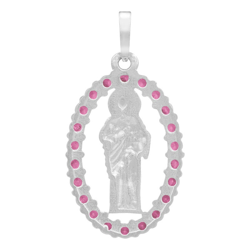 Dije San Judas Liso Borde Zirconias Unisex Plata 925 2.7 Cm