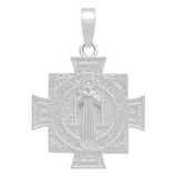 Dije Medalla Doble Vista Cruz Cuadrada San Benito Plata 925 Plateado