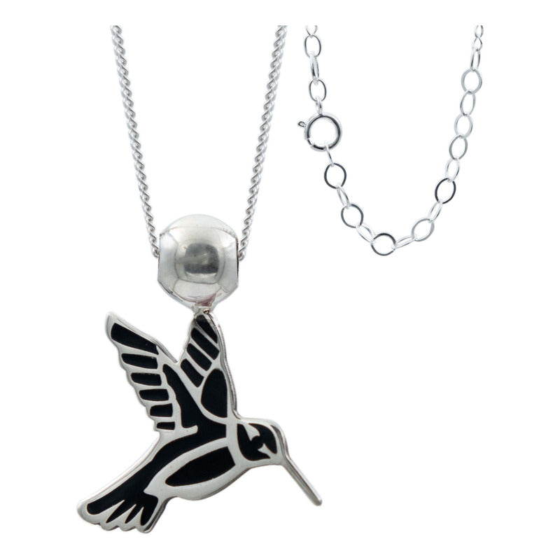 Collar Ajustable Colibri Esmaltado Mujer Regalo Plata 925