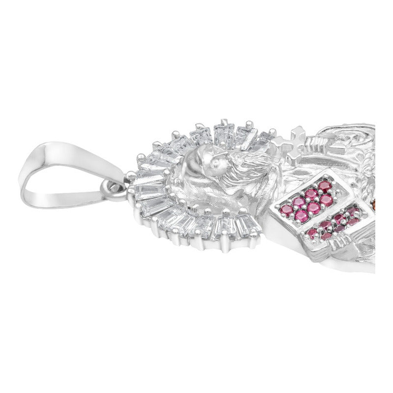 Dije Medalla San Benito Grande Protección Zirconia Plata 925 Café