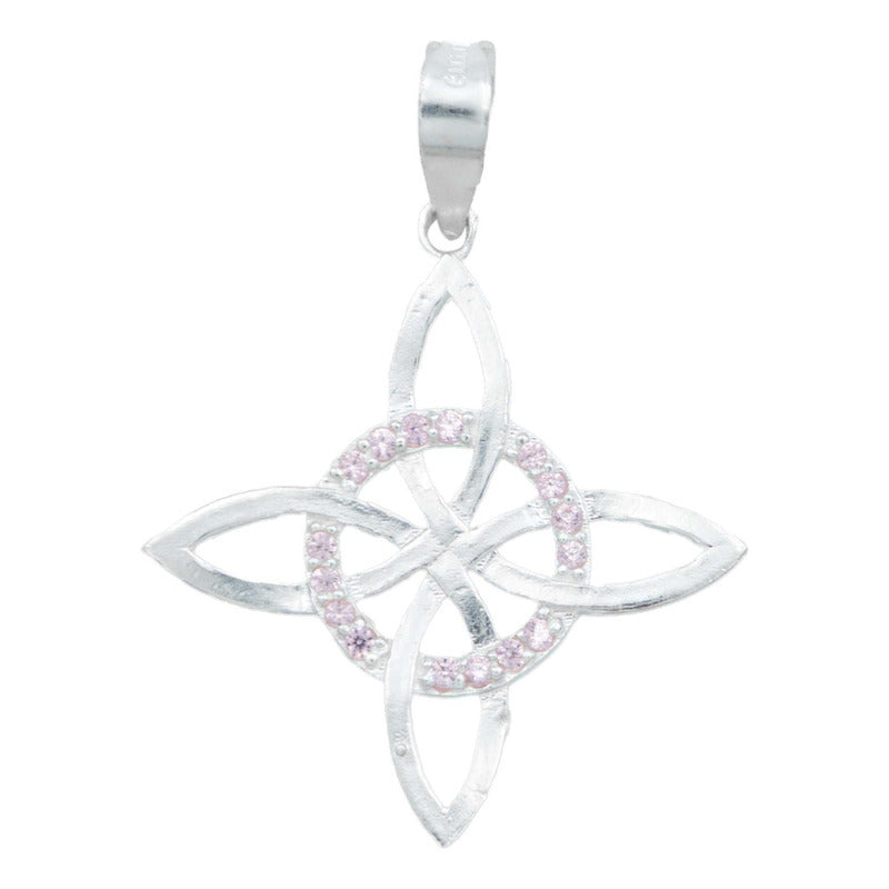 Collar Nudo De Bruja Celta Plano Zirconias Plata Ley S925
