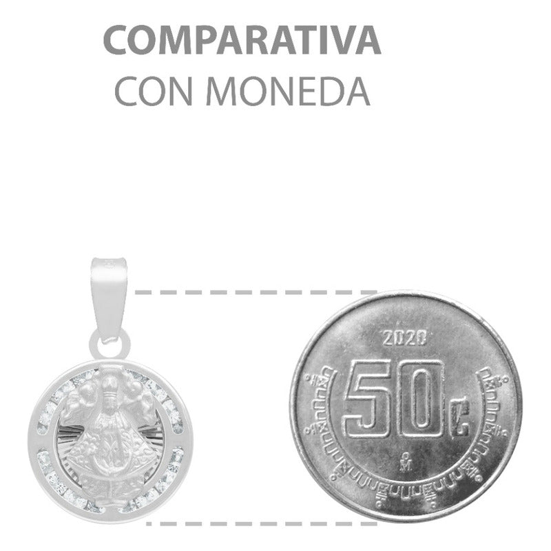 Dije Mini Medalla Bautizo Virgen Zapopan Plata 925 1.2 Cm Blanco