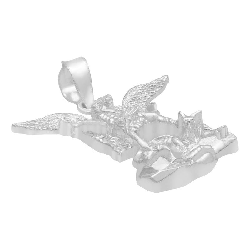 Dije San Miguel Arcangel Liso Regalo Plata 925 2.8 Cm Plateado