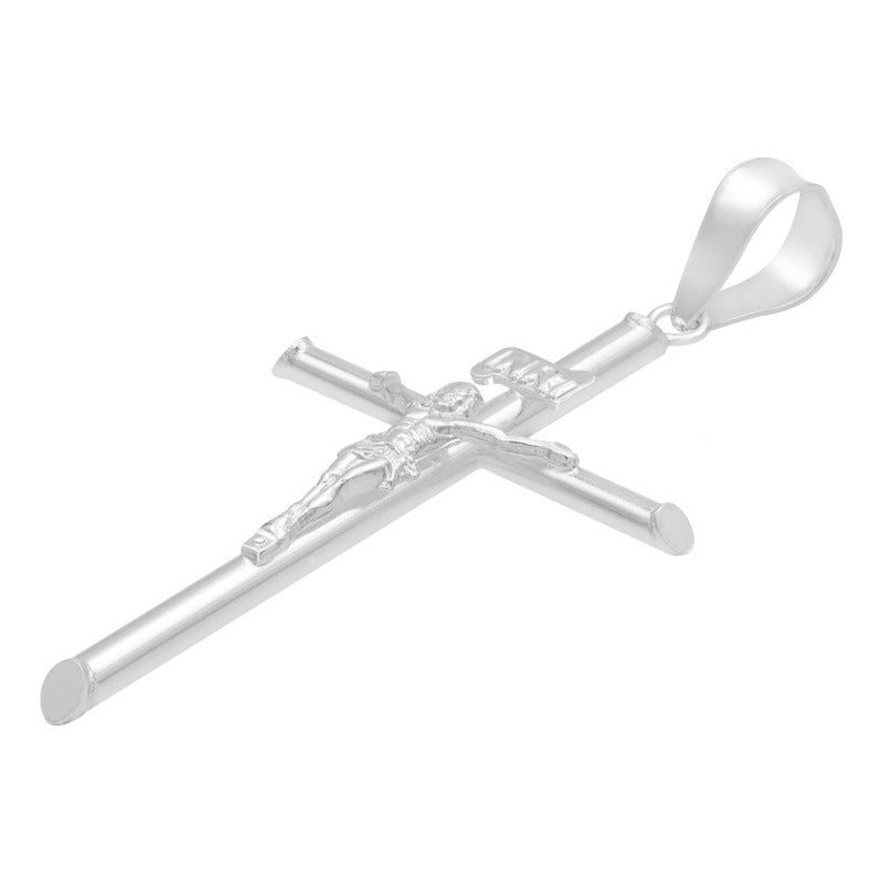 Dije Cruz Tubo Tubular Lisa Cristo Hombre Plata 925 5.2 Cm Plateado