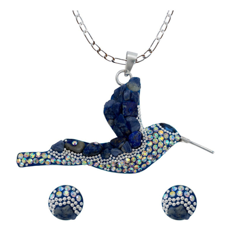Colibri Dije Aretes Cadena Piedras Conjunto Grande Plata 925