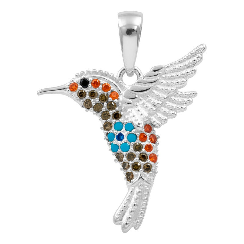 Dije Colibrí Plata 925 Zirconias Joyería Fina Regalo Mujer - Café Naranja