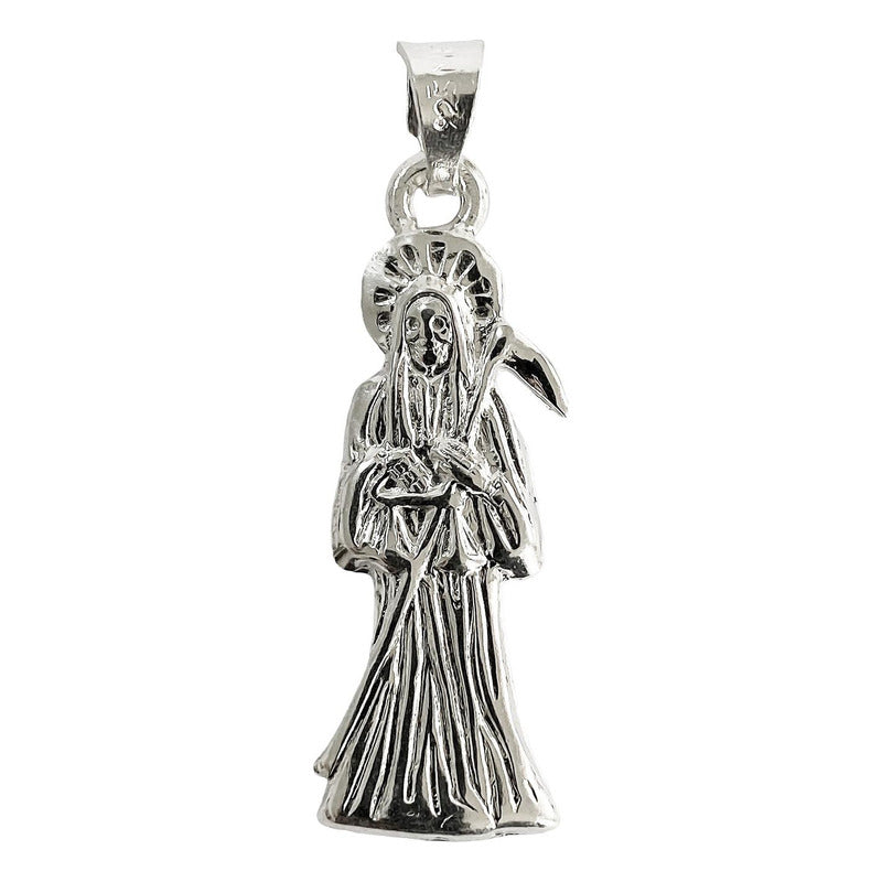 Collar Medalla Mediano Santa Muerte Hueco Plano Plata S925