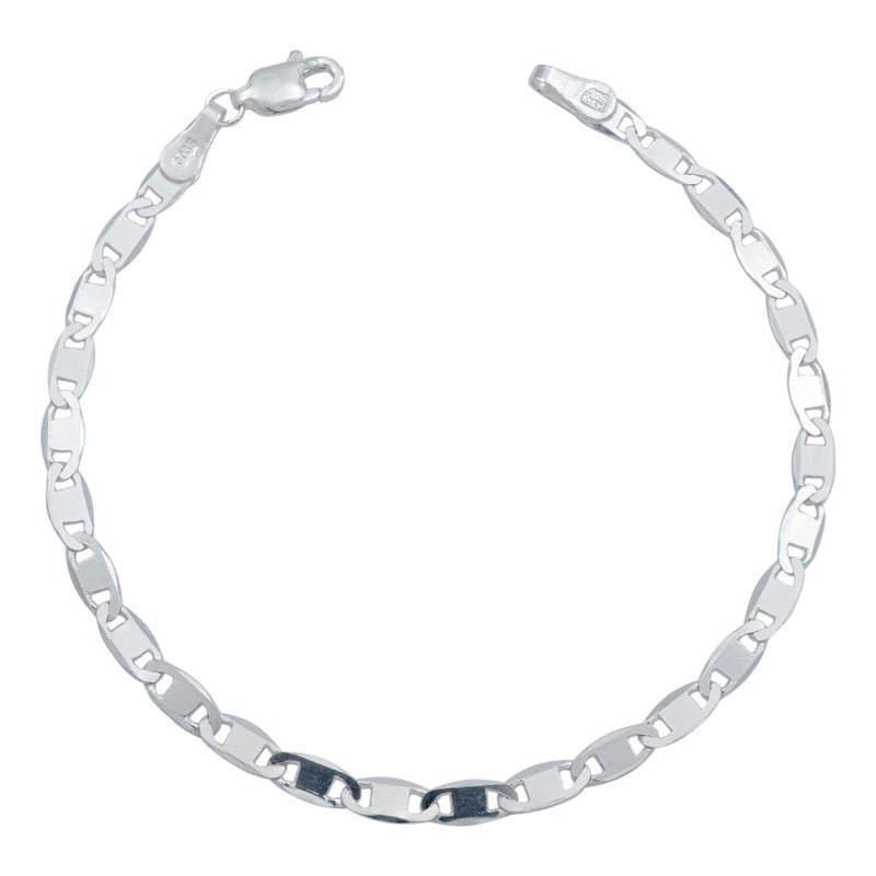 Pulsera Marinera Lisa Espejo Hombre Mujer Plata 925 4 Mm